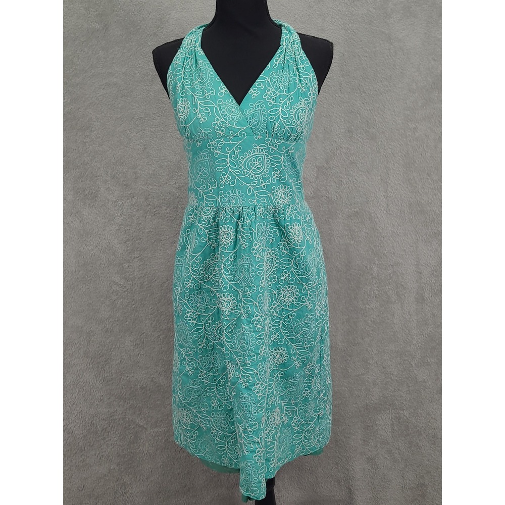 HAROLDS Turquoise White Paisley Embroidered Knee Length Sundress‎ Size 6